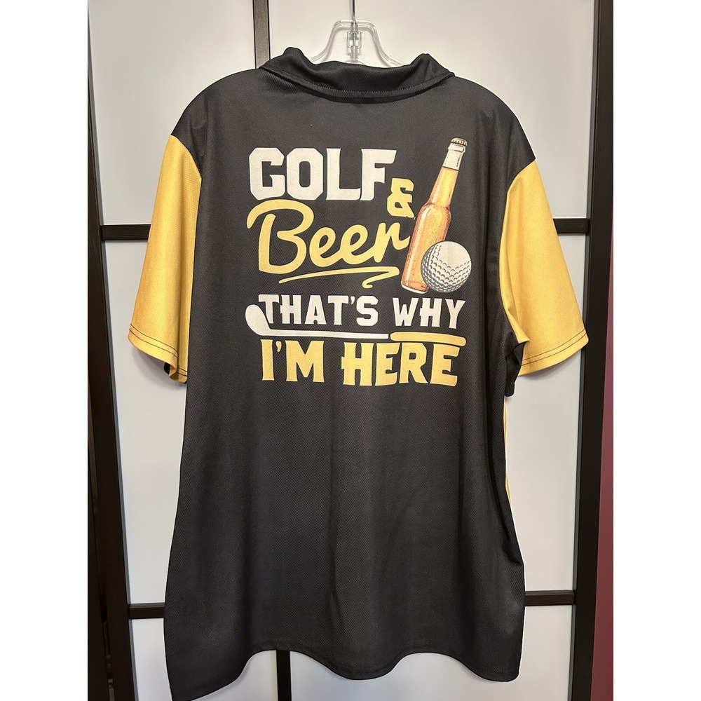 Funny Golf Polo Shirts Men's XXL Black Yellow - Picture 3 of 4